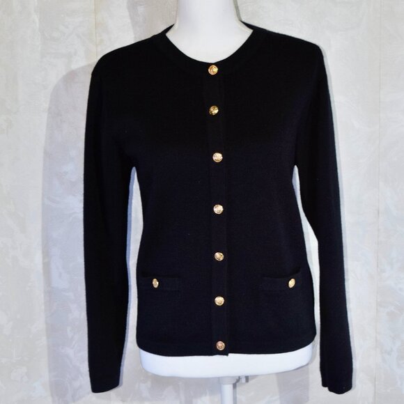 Talbots Size M | Black Wool Blend Cardigan Sweater | Gold Buttons | Pockets - Picture 1 of 7